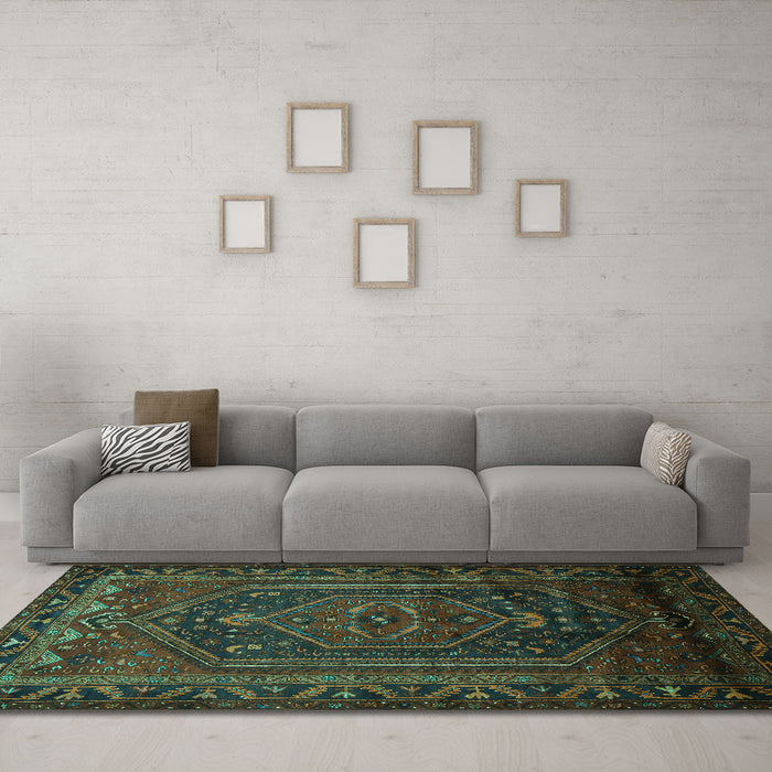 Machine Washable Persian Turquoise Traditional Area Rugs in a Living Room,, wshtr678turq
