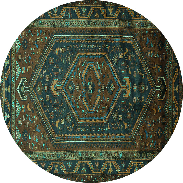 Round Persian Turquoise Traditional Rug, tr678turq