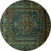 Round Persian Turquoise Traditional Rug, tr678turq