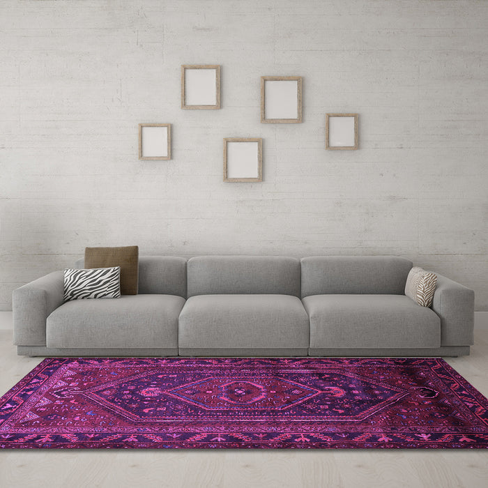 Machine Washable Persian Purple Traditional Area Rugs in a Living Room, wshtr678pur