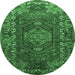 Round Machine Washable Persian Emerald Green Traditional Area Rugs, wshtr679emgrn