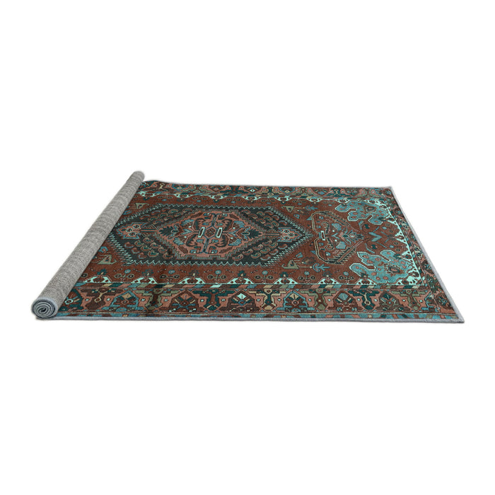 Sideview of Machine Washable Persian Light Blue Traditional Rug, wshtr679lblu