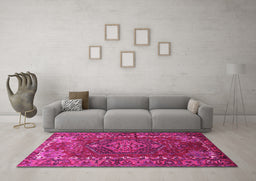 Machine Washable Persian Pink Traditional Rug in a Living Room, wshtr679pnk