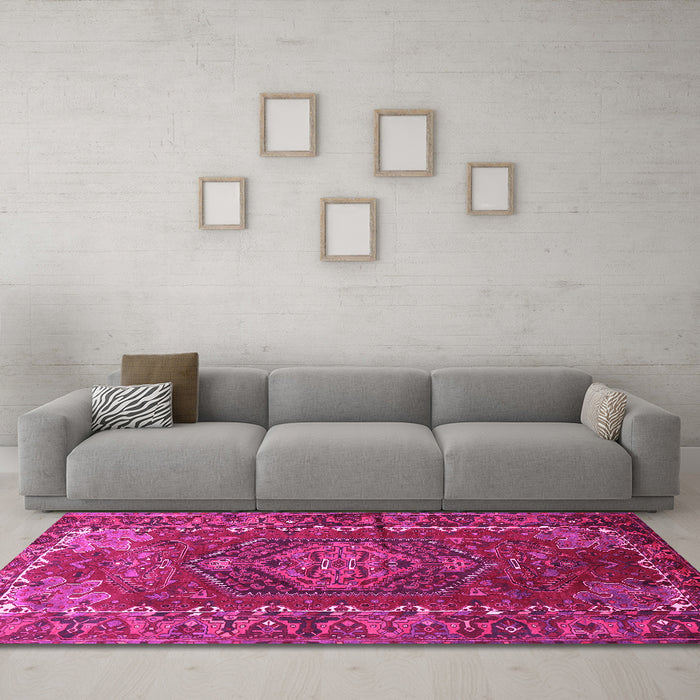 Machine Washable Persian Pink Traditional Rug in a Living Room, wshtr679pnk