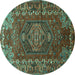 Round Machine Washable Persian Turquoise Traditional Area Rugs, wshtr679turq