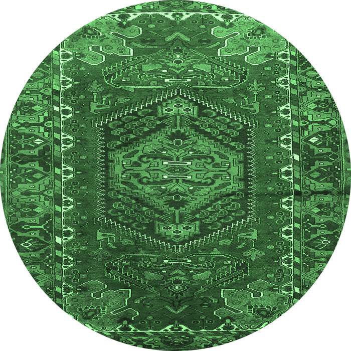 Round Persian Emerald Green Traditional Rug, tr679emgrn