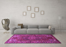 Machine Washable Persian Purple Traditional Area Rugs in a Living Room, wshtr679pur