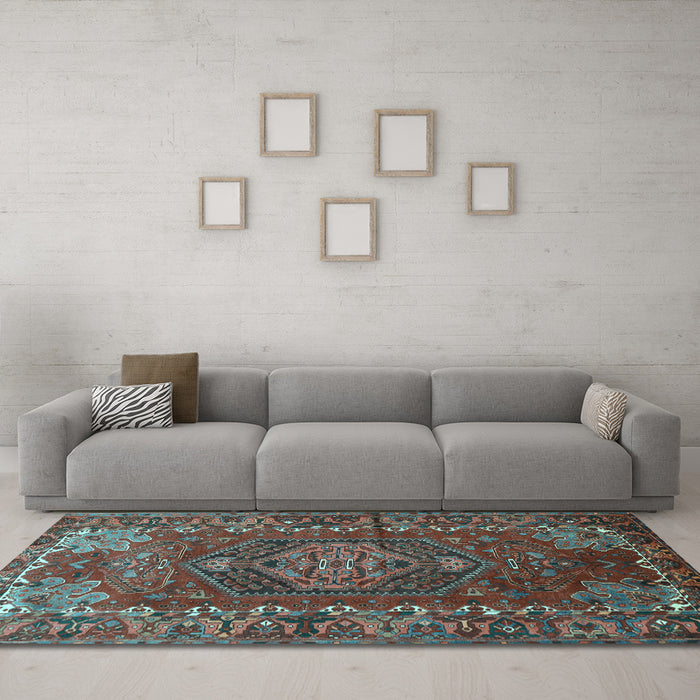 Machine Washable Persian Light Blue Traditional Rug in a Living Room, wshtr679lblu