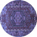 Round Machine Washable Persian Blue Traditional Rug, wshtr679blu