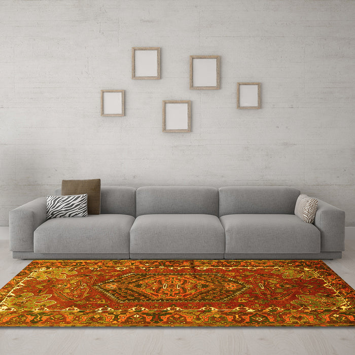 Machine Washable Persian Yellow Traditional Rug in a Living Room, wshtr679yw
