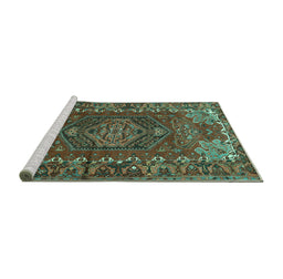 Sideview of Machine Washable Persian Turquoise Traditional Area Rugs, wshtr679turq