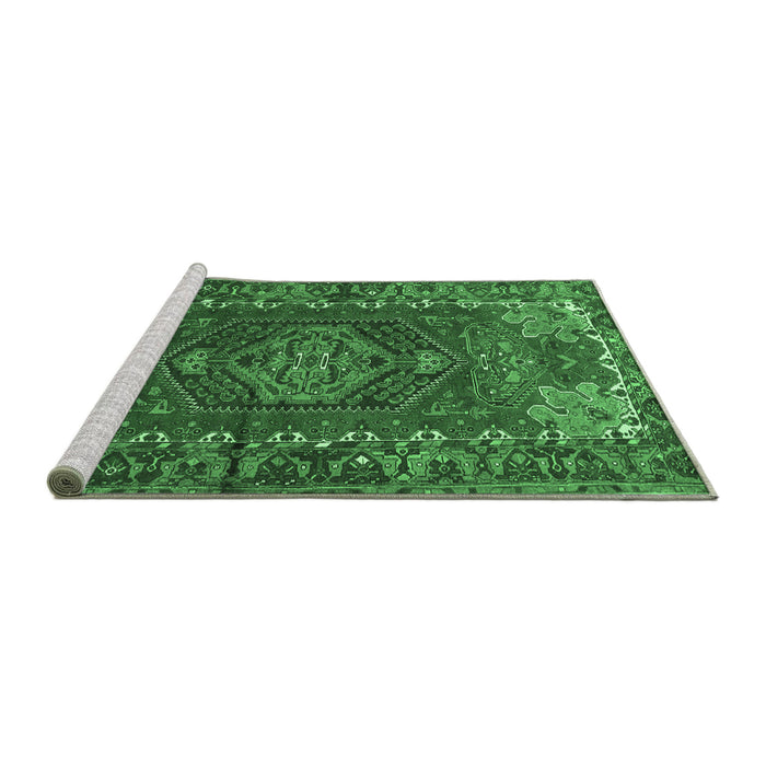 Sideview of Machine Washable Persian Emerald Green Traditional Area Rugs, wshtr679emgrn