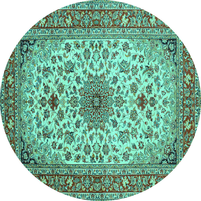 Round Medallion Turquoise Traditional Rug, tr67turq