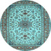 Round Machine Washable Medallion Light Blue Traditional Rug, wshtr67lblu