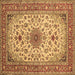 Square Machine Washable Medallion Brown Traditional Rug, wshtr67brn