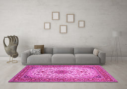 Machine Washable Medallion Pink Traditional Rug in a Living Room, wshtr67pnk