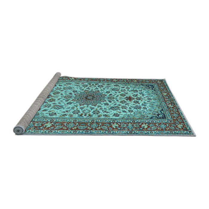 Sideview of Machine Washable Medallion Light Blue Traditional Rug, wshtr67lblu