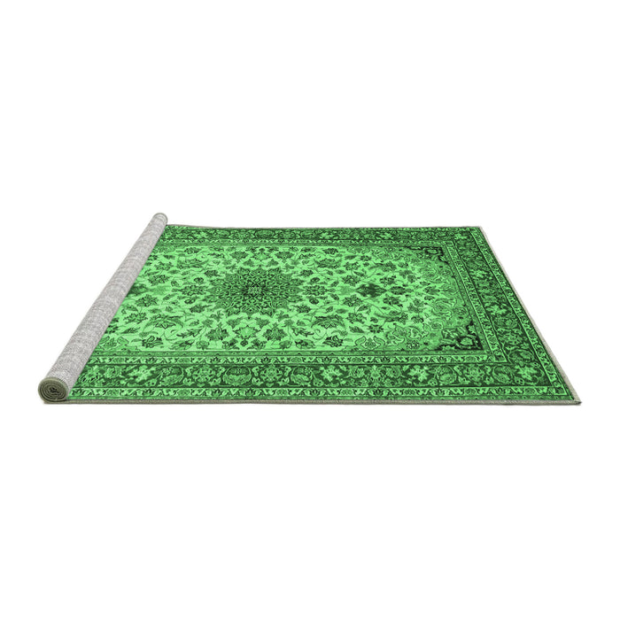 Sideview of Machine Washable Medallion Emerald Green Traditional Area Rugs, wshtr67emgrn