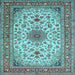 Square Machine Washable Medallion Light Blue Traditional Rug, wshtr67lblu