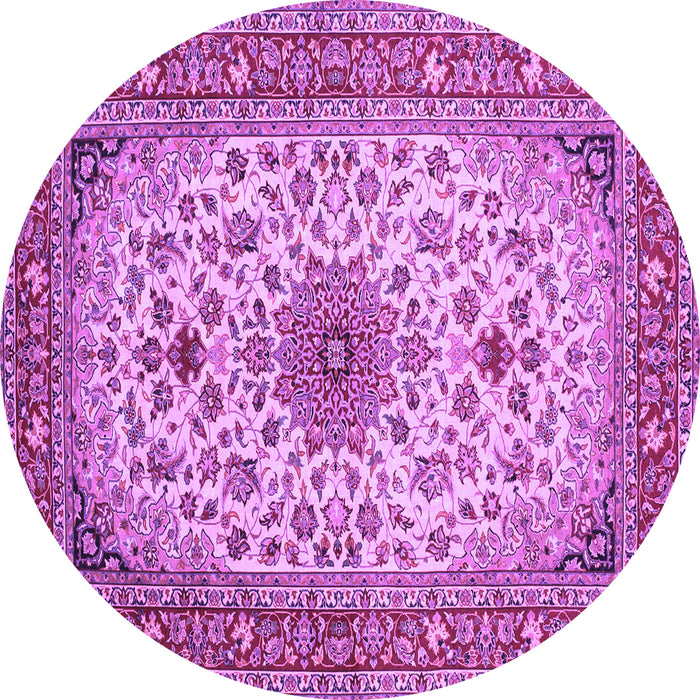 Round Machine Washable Medallion Purple Traditional Area Rugs, wshtr67pur