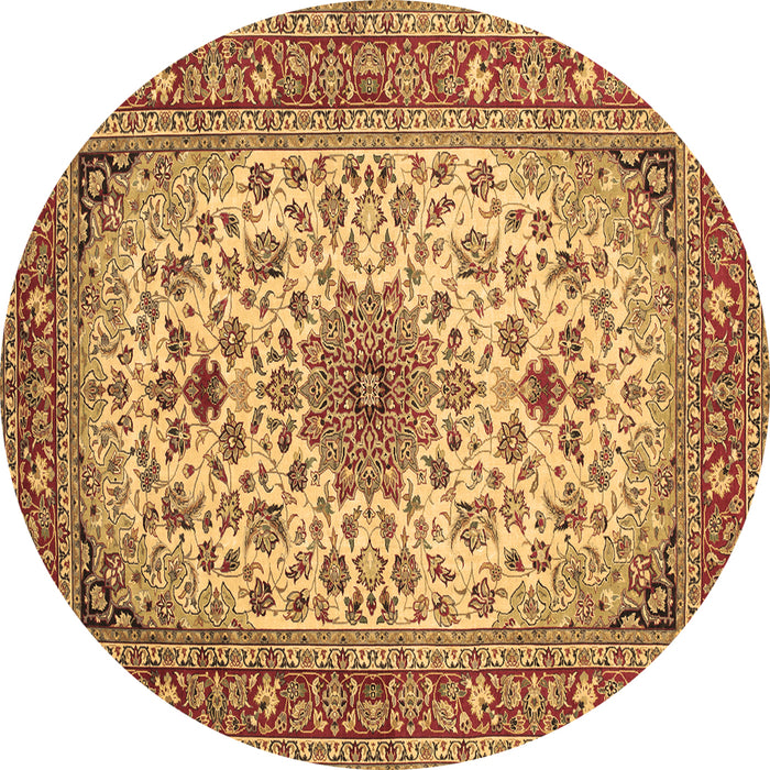 Round Machine Washable Medallion Brown Traditional Rug, wshtr67brn