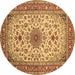 Round Machine Washable Medallion Brown Traditional Rug, wshtr67brn