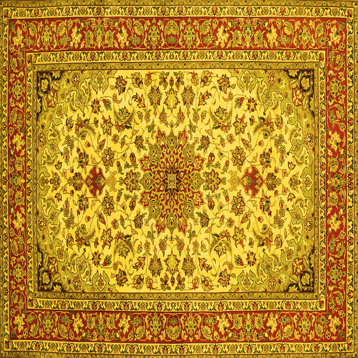 Square Machine Washable Medallion Yellow Traditional Rug, wshtr67yw
