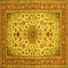 Square Machine Washable Medallion Yellow Traditional Rug, wshtr67yw