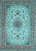 Machine Washable Medallion Light Blue Traditional Rug, wshtr67lblu