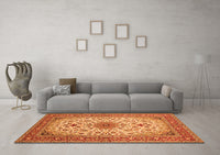 Machine Washable Medallion Orange Traditional Rug, wshtr67org