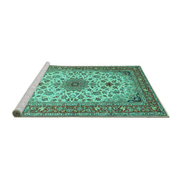 Sideview of Machine Washable Medallion Turquoise Traditional Area Rugs, wshtr67turq