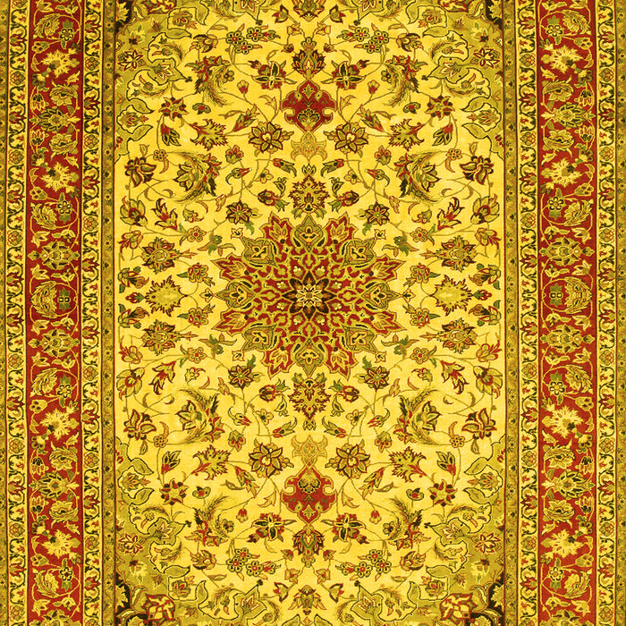 Machine Washable Medallion Yellow Traditional Rug, wshtr67yw