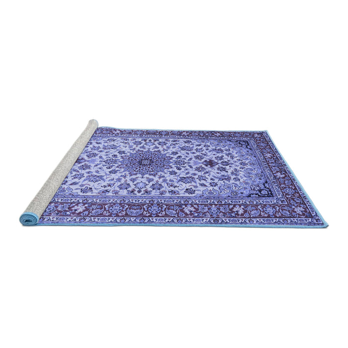 Sideview of Machine Washable Medallion Blue Traditional Rug, wshtr67blu