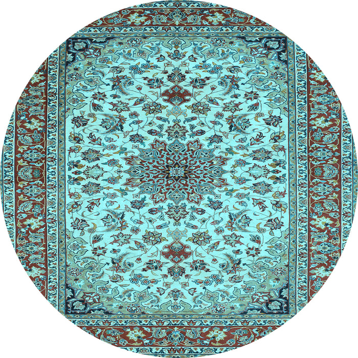Round Medallion Light Blue Traditional Rug, tr67lblu