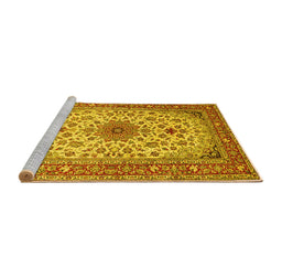 Sideview of Machine Washable Medallion Yellow Traditional Rug, wshtr67yw