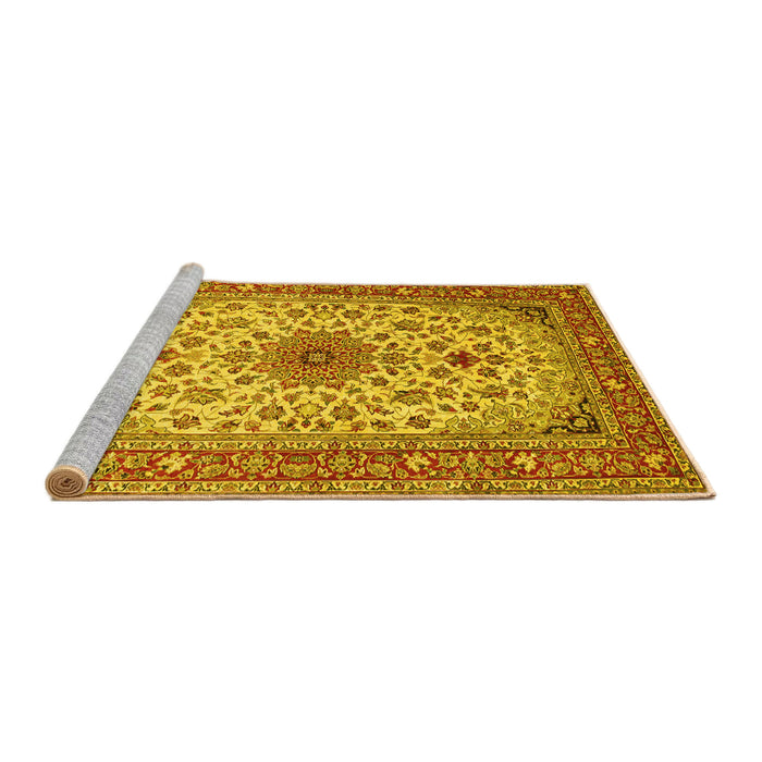 Sideview of Machine Washable Medallion Yellow Traditional Rug, wshtr67yw