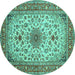 Round Machine Washable Medallion Turquoise Traditional Area Rugs, wshtr67turq