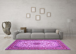 Machine Washable Medallion Purple Traditional Area Rugs in a Living Room, wshtr67pur