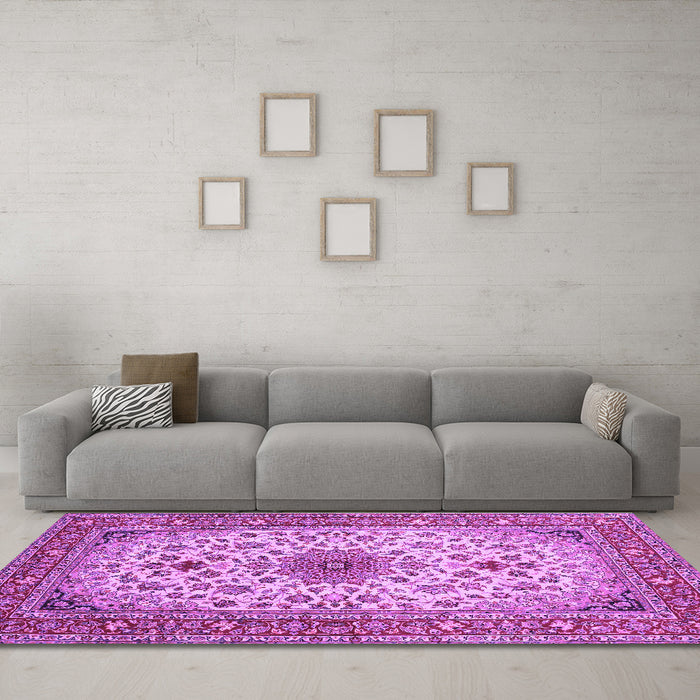 Machine Washable Medallion Purple Traditional Area Rugs in a Living Room, wshtr67pur