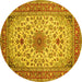 Round Machine Washable Medallion Yellow Traditional Rug, wshtr67yw