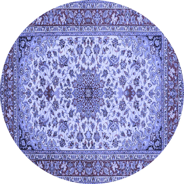 Round Machine Washable Medallion Blue Traditional Rug, wshtr67blu