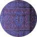 Round Machine Washable Persian Blue Traditional Rug, wshtr680blu