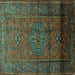 Square Machine Washable Persian Turquoise Traditional Area Rugs, wshtr680turq