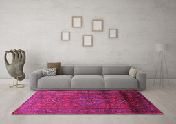 Machine Washable Persian Pink Traditional Rug in a Living Room, wshtr680pnk