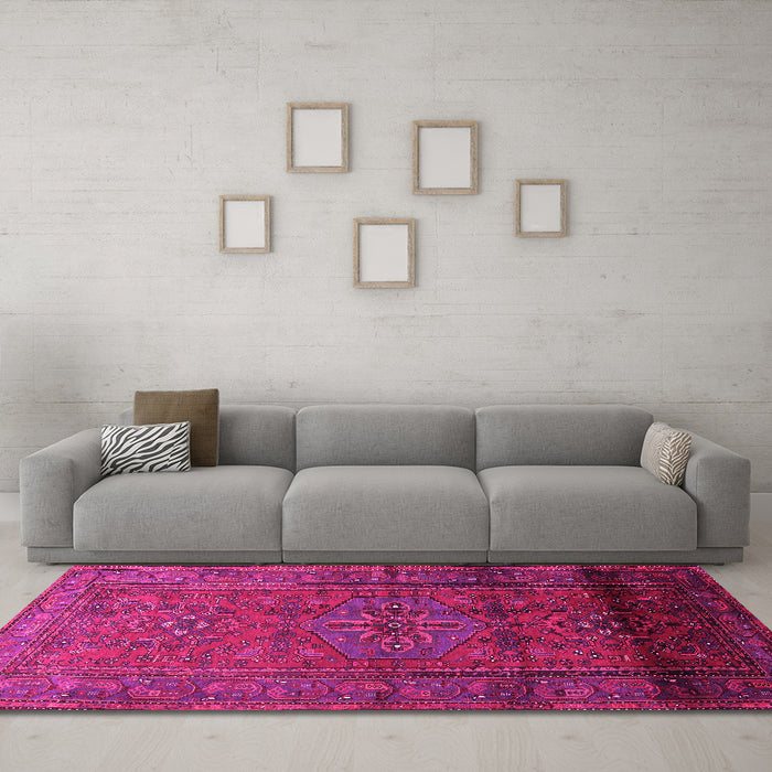 Machine Washable Persian Pink Traditional Rug in a Living Room, wshtr680pnk