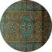 Round Persian Turquoise Traditional Rug, tr680turq