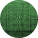 Round Machine Washable Persian Emerald Green Traditional Area Rugs, wshtr680emgrn