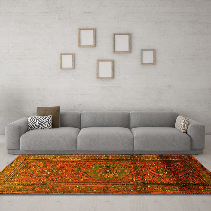 Machine Washable Persian Yellow Traditional Rug in a Living Room, wshtr680yw