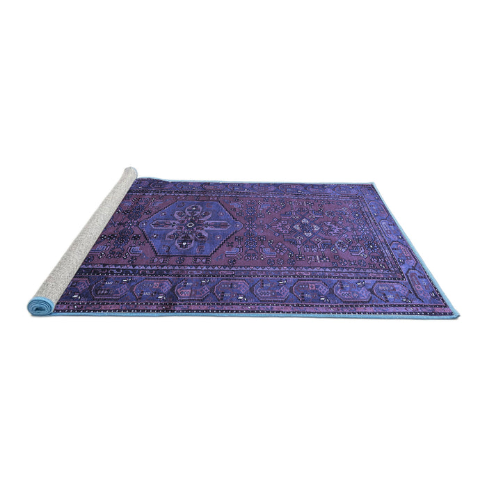 Sideview of Machine Washable Persian Blue Traditional Rug, wshtr680blu