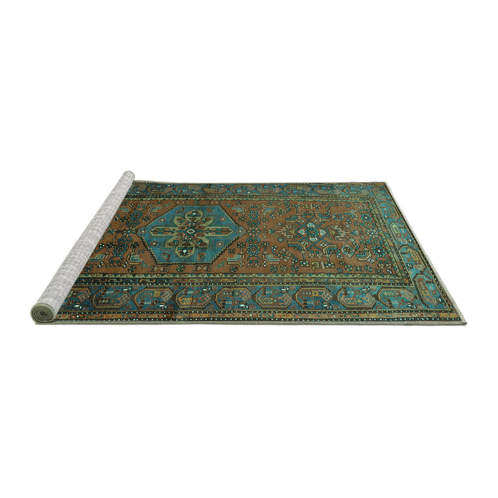 Sideview of Machine Washable Persian Turquoise Traditional Area Rugs, wshtr680turq